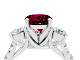 White gold Three-Stone Round Cut Garnet Pavé Band with Four-Prong Setting_4