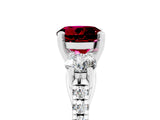 White gold Three-Stone Round Cut Garnet Pavé Band with Four-Prong Setting_5