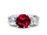 White gold Three-Stone Round Cut Garnet Ring with Pavé Band and Prong Setting_12