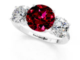 White gold Three-Stone Round Cut Garnet Ring with Pavé Band and Prong Setting_13