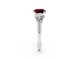 White gold Three-Stone Round Cut Garnet Ring with Pavé Band and Prong Setting_14