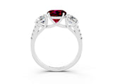 White gold Three-Stone Round Cut Garnet Ring with Pavé Band and Prong Setting_15
