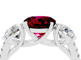 White gold Three-Stone Round Cut Garnet Ring with Pavé Band and Prong Setting_16