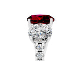 White gold Three-Stone Round Cut Garnet Ring with Pavé Band and Prong Setting_17