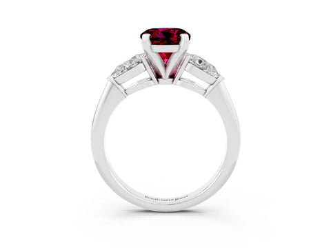 White gold Three-Stone Round Cut Garnet Ring with Pear Side Stones and Four-Prong Setting_21