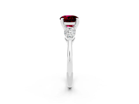 White gold Three-Stone Round Cut Garnet Ring with Pear Side Stones and Four-Prong Setting_26