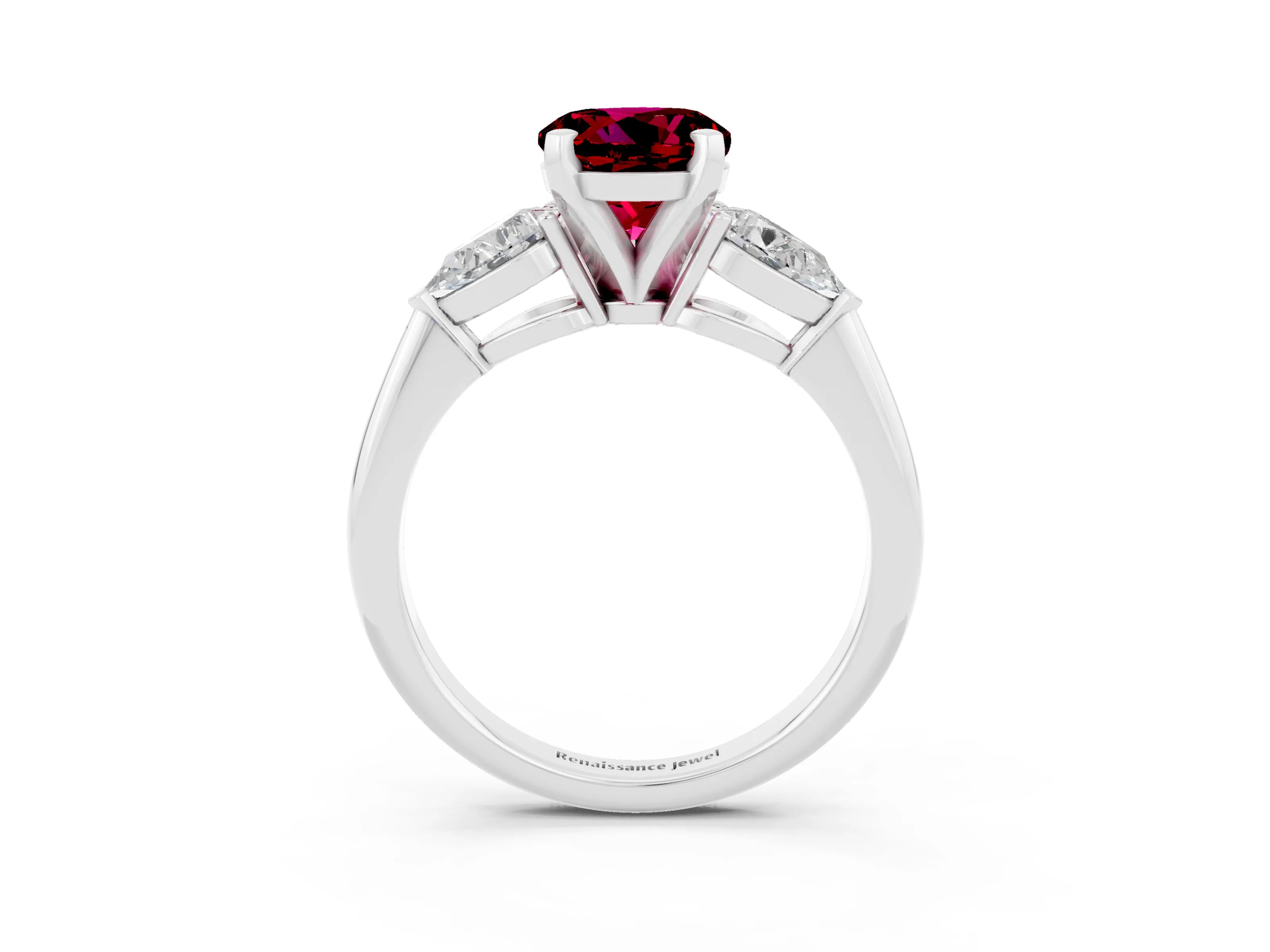 White gold Three-Stone Round Cut Garnet Ring with Pear Side Stones and Four-Prong Setting_27