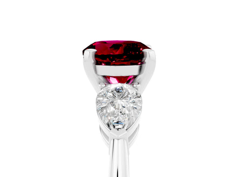 White gold Three-Stone Round Cut Garnet Ring with Pear Side Stones and Four-Prong Setting_29