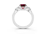 White gold Three-Stone Round Cut Garnet Ring with Pear  Side Stones in Four-Prong Setting_15