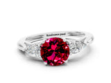 White gold Three-Stone Round Cut Garnet Ring with Pear  Side Stones in Four-Prong Setting_24