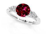 White gold Three-Stone Round Cut Garnet Ring with Pear  Side Stones in Four-Prong Setting_25