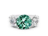 White gold Three-Stone Round Cut Green Sapphire Braided Band Ring with Four-Prong Setting_12