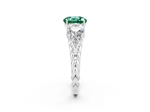 White gold Three-Stone Round Cut Green Sapphire Braided Band Ring with Four-Prong Setting_14