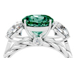 White gold Three-Stone Round Cut Green Sapphire Braided Band Ring with Four-Prong Setting_16