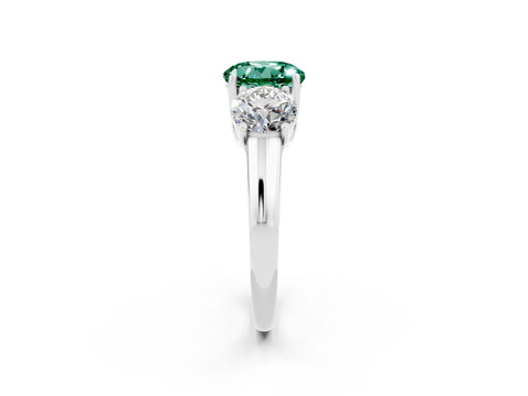 White gold Three-Stone Round Cut Green Sapphire Engagement Ring with Prong Setting_2