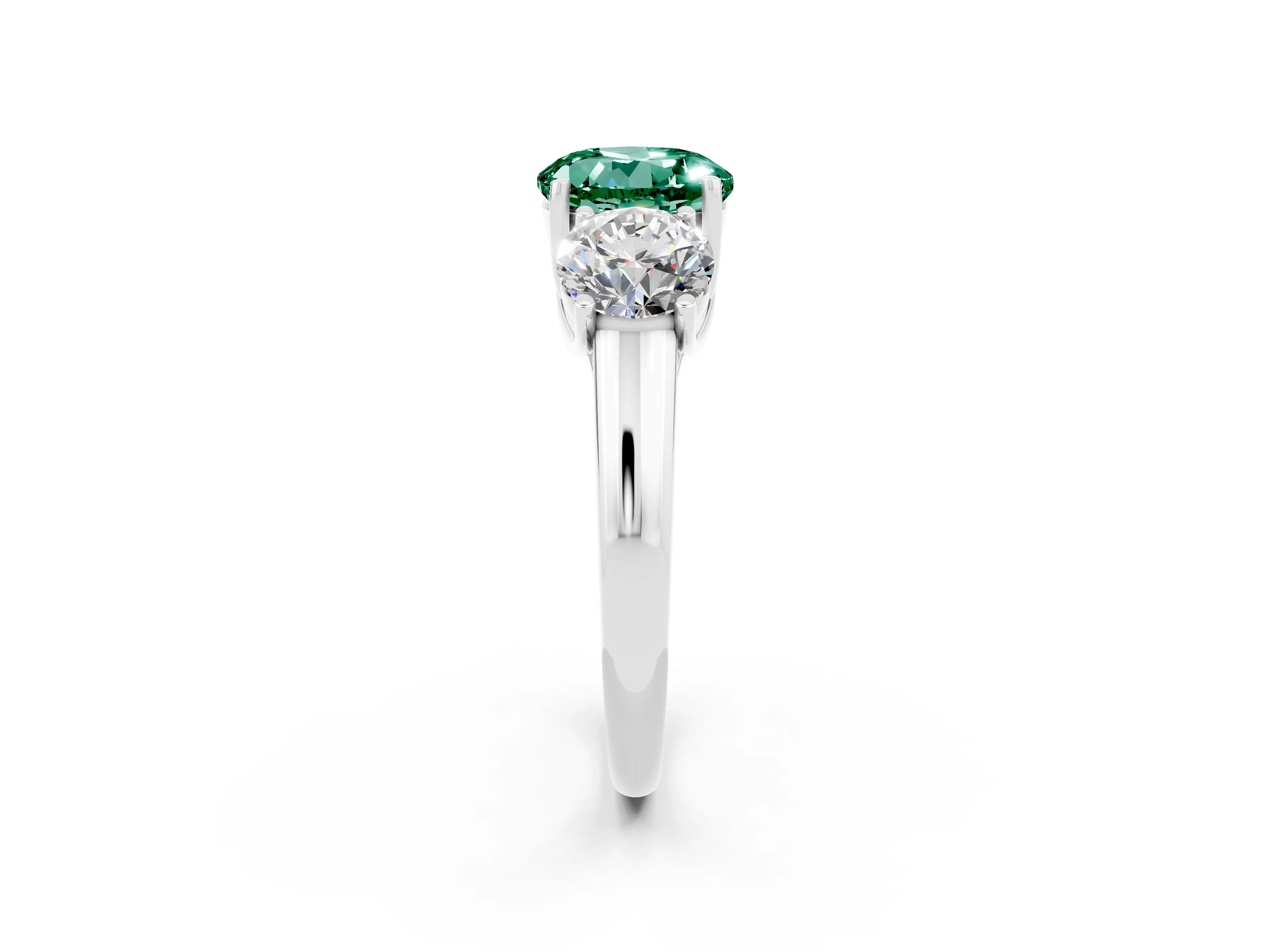 White gold Three-Stone Round Cut Green Sapphire Engagement Ring with Prong Setting_2