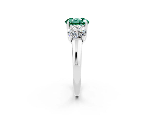 Silver Three-Stone Round Cut Green Sapphire Engagement Ring with Prong Setting