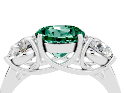 White gold Three-Stone Round Cut Green Sapphire Engagement Ring with Prong Setting_4
