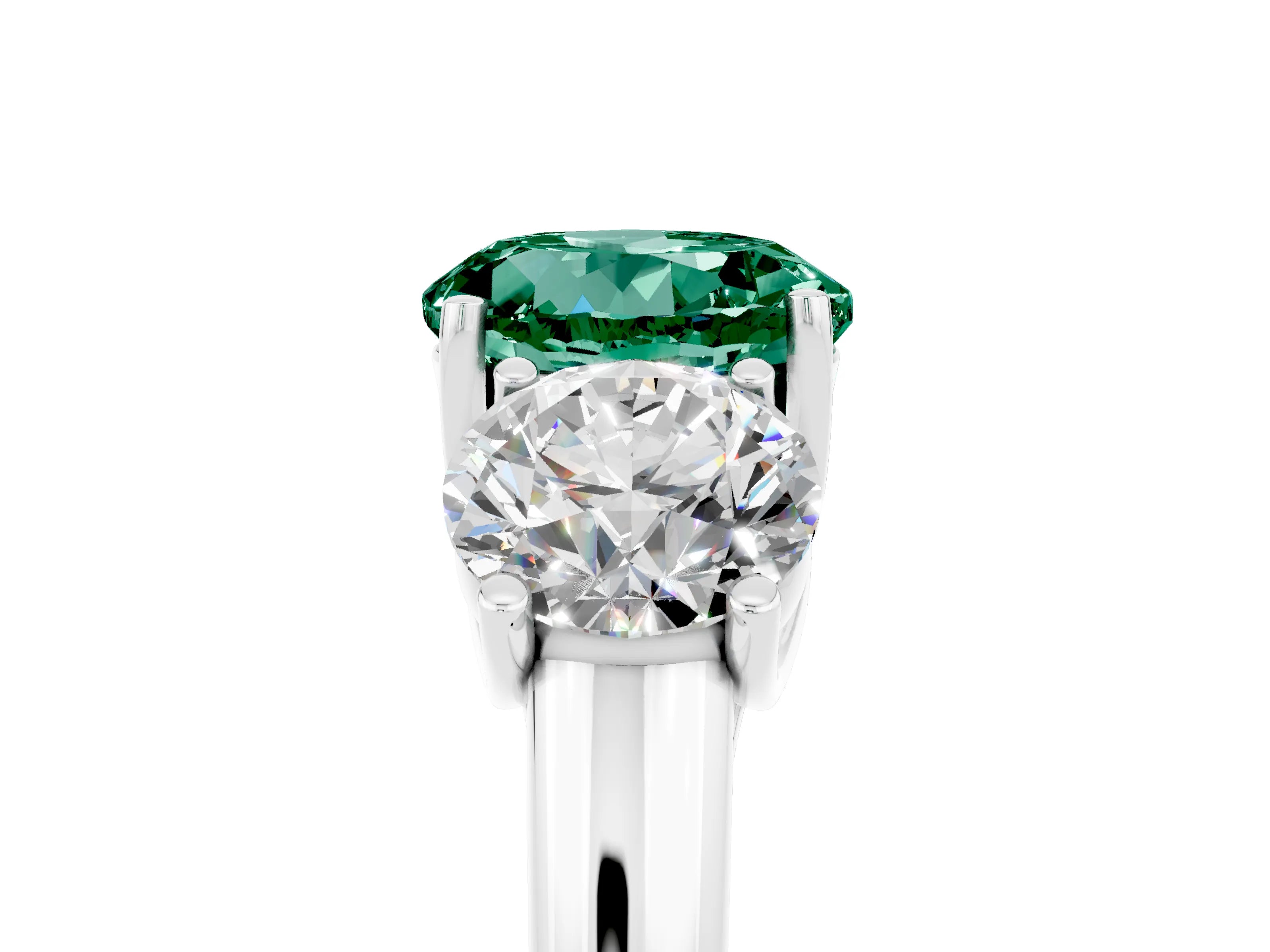White gold Three-Stone Round Cut Green Sapphire Engagement Ring with Prong Setting_5