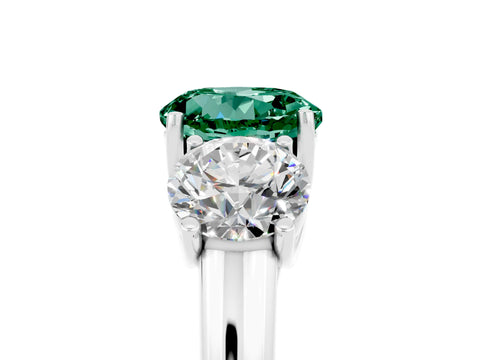 White gold Three-Stone Round Cut Green Sapphire Engagement Ring with Prong Setting_5