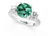 White gold Three-Stone Round Cut Green Sapphire Pavé Band with Four-Prong Setting_1