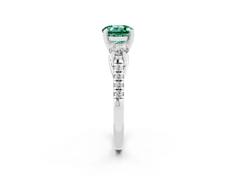 White gold Three-Stone Round Cut Green Sapphire Pavé Band with Four-Prong Setting_2