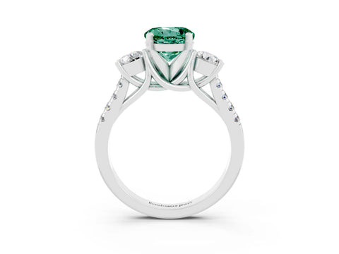 White gold Three-Stone Round Cut Green Sapphire Pavé Band with Four-Prong Setting_3