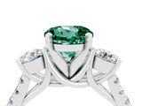 White gold Three-Stone Round Cut Green Sapphire Pavé Band with Four-Prong Setting_4