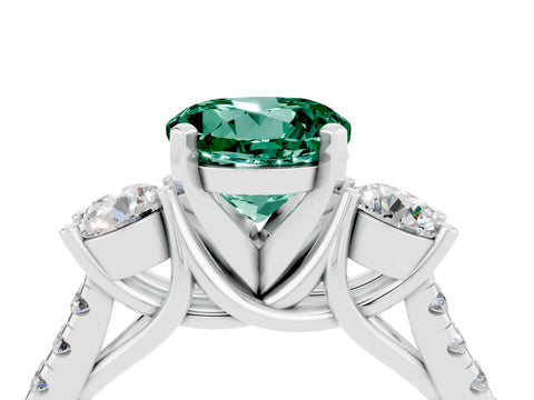 White gold Three-Stone Round Cut Green Sapphire Pavé Band with Four-Prong Setting_4