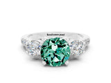 White gold Three-Stone Round Cut Green Sapphire Pavé Band with Four-Prong Setting