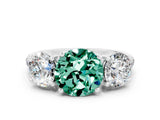 White gold Three-Stone Round Cut Green Sapphire Ring with Pavé Band and Prong Setting_12