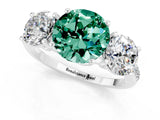 White gold Three-Stone Round Cut Green Sapphire Ring with Pavé Band and Prong Setting_13