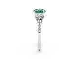 White gold Three-Stone Round Cut Green Sapphire Ring with Pavé Band and Prong Setting_14