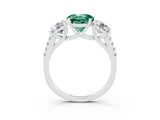 White gold Three-Stone Round Cut Green Sapphire Ring with Pavé Band and Prong Setting_15
