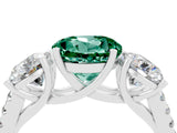 White gold Three-Stone Round Cut Green Sapphire Ring with Pavé Band and Prong Setting_16