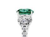White gold Three-Stone Round Cut Green Sapphire Ring with Pavé Band and Prong Setting_17