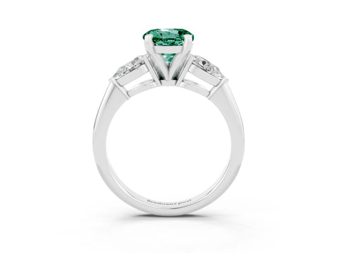 White gold Three-Stone Round Cut Green Sapphire Ring with Pear Side Stones and Four-Prong Setting_21