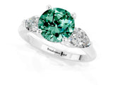White gold Three-Stone Round Cut Green Sapphire Ring with Pear Side Stones and Four-Prong Setting_25