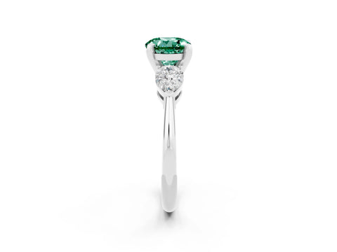 White gold Three-Stone Round Cut Green Sapphire Ring with Pear Side Stones and Four-Prong Setting_25