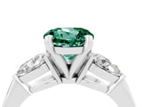 White gold Three-Stone Round Cut Green Sapphire Ring with Pear Side Stones and Four-Prong Setting_28