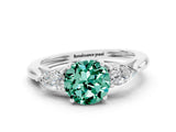 White gold Three-Stone Round Cut Green Sapphire Ring with Pear  Side Stones in Four-Prong Setting_24