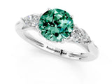 White gold Three-Stone Round Cut Green Sapphire Ring with Pear  Side Stones in Four-Prong Setting_25