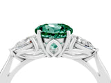 White gold Three-Stone Round Cut Green Sapphire Ring with Pear  Side Stones in Four-Prong Setting_28