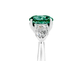 White gold Three-Stone Round Cut Green Sapphire Ring with Pear  Side Stones in Four-Prong Setting_29