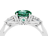 White gold Three-Stone Round Cut Green Sapphire Ring with Pear  Side Stones in Four-Prong Setting_64