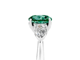 White gold Three-Stone Round Cut Green Sapphire Ring with Pear  Side Stones in Four-Prong Setting_65