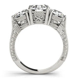 White gold Three-Stone Round Cut Milgrain Band Prong Setting Ring 2