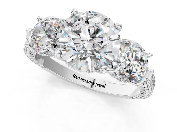 White Gold Radiant Cut Vintage Three Stone Engagement Ring Setting