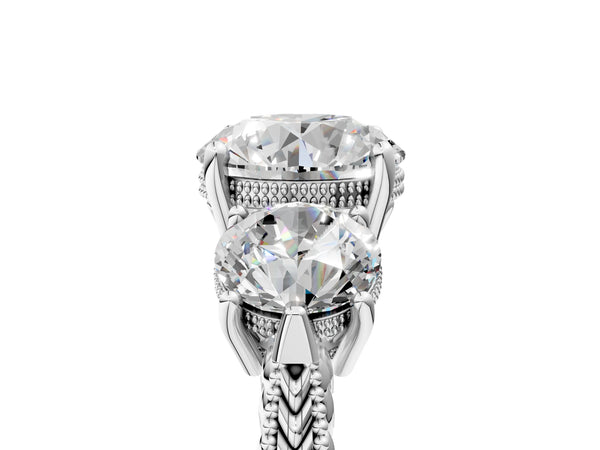 White Gold Radiant Cut Vintage Three Stone Engagement Ring Setting