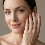 White gold Three-Stone Round Cut Milgrain Band Prong Setting Ring_26